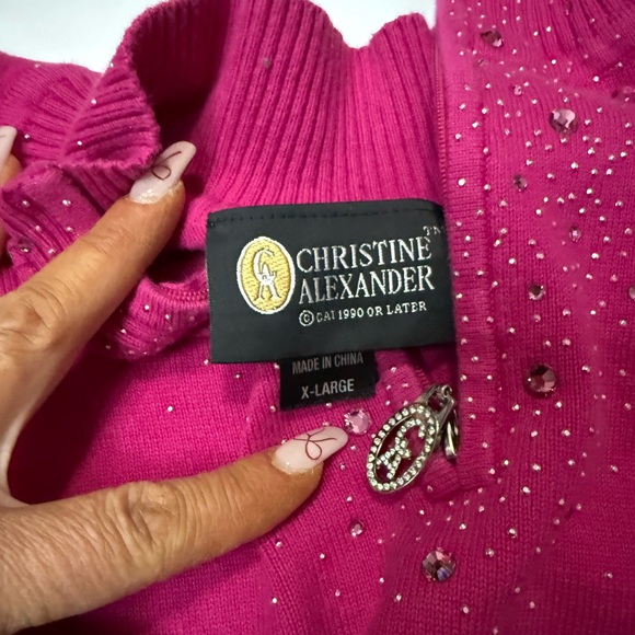 Christine Alexander Pink Quarter-Zip Sweater with Rhinestone Detail size XL - Picture 10 of 11